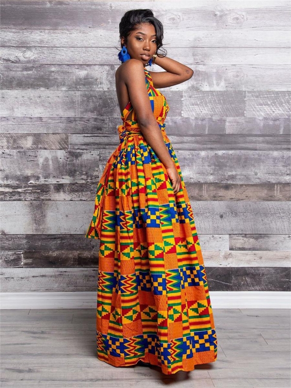 African Print Multiway Maxi Traditional Dress Orange