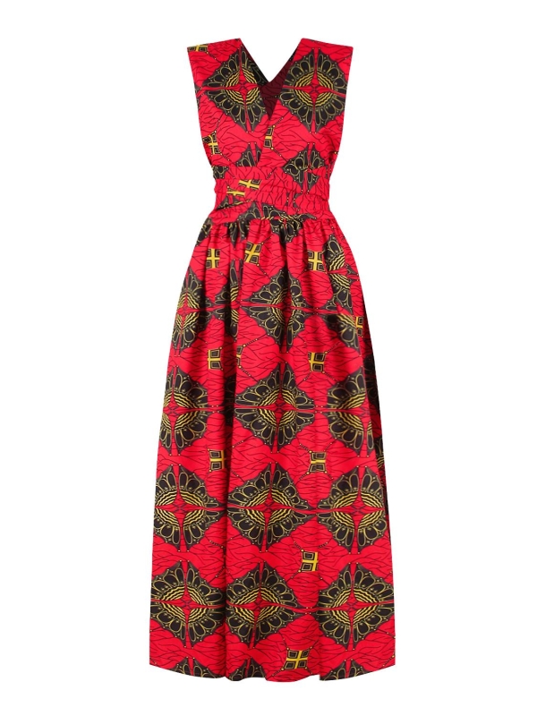 African Print Multiway Maxi Traditional Dress Red