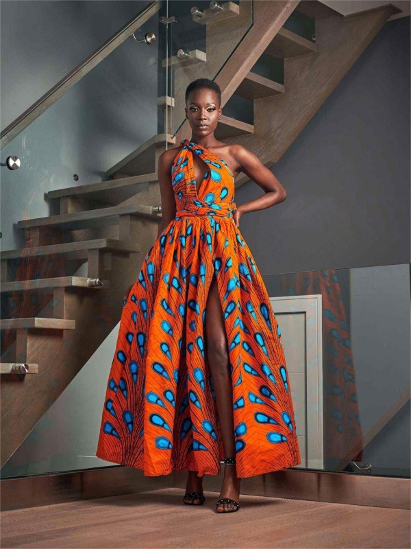 African Print Multiway Maxi Traditional Dress Peacock