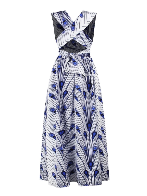 African Print Multiway Maxi Traditional Dress Peacock