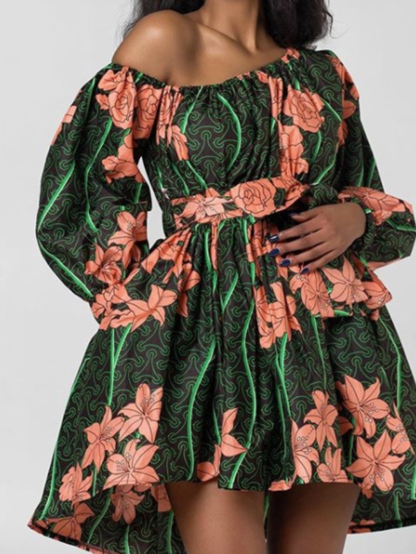 Off Shoulder Print African Traditional Dress