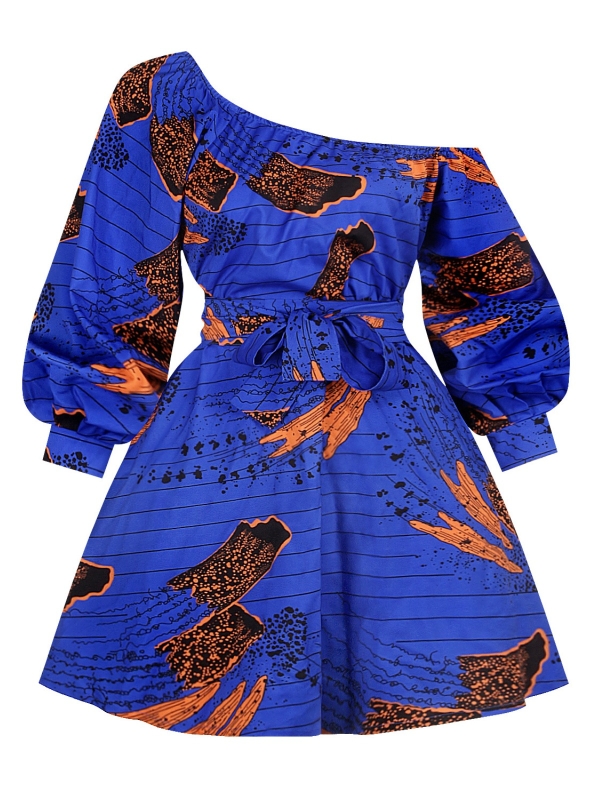 Off Shoulder Blue Spots African Traditional Dress