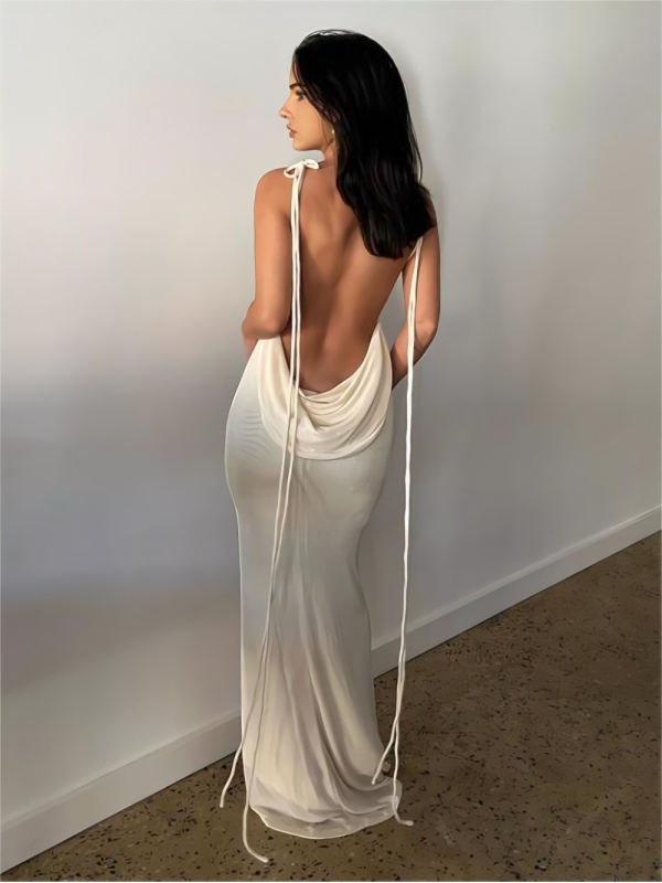 Goddess Backless Strappy Cami Maxi Dress