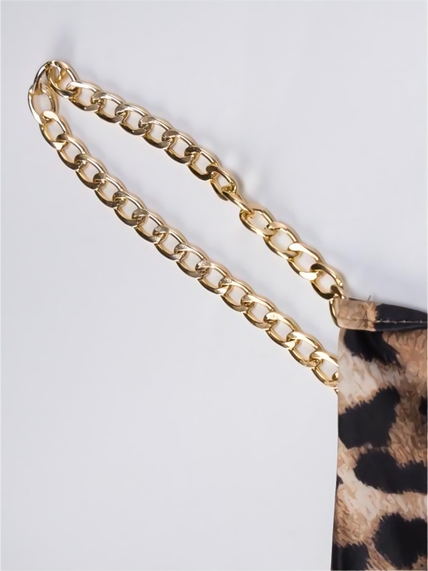 Leopard Print Chain Straps Slit Maxi Dress
