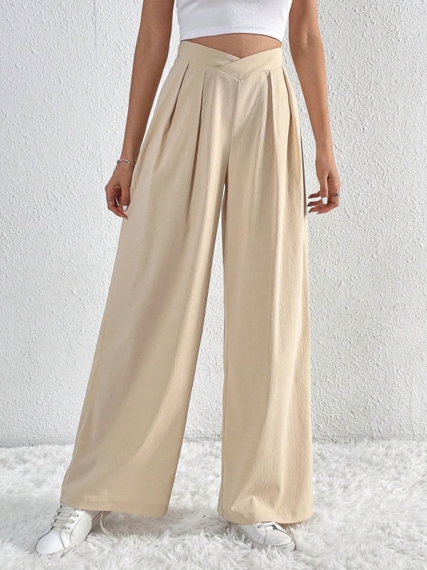 Pleated Waist Crossover Puddle Pants