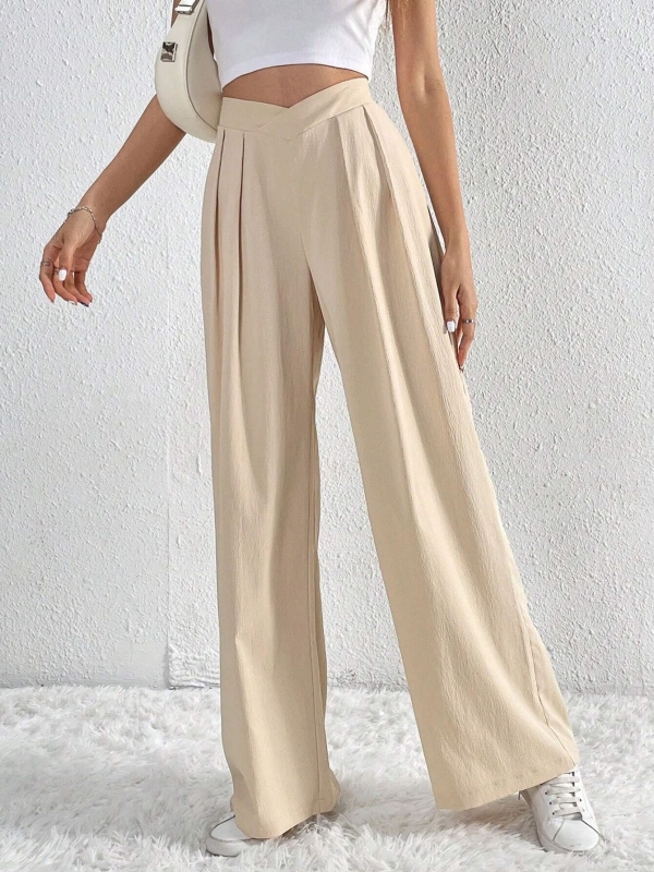 Pleated Waist Crossover Puddle Pants