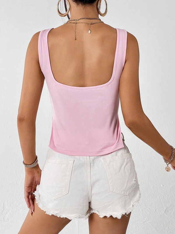 Fitted Slit Sweetheart Neckline Tank Top