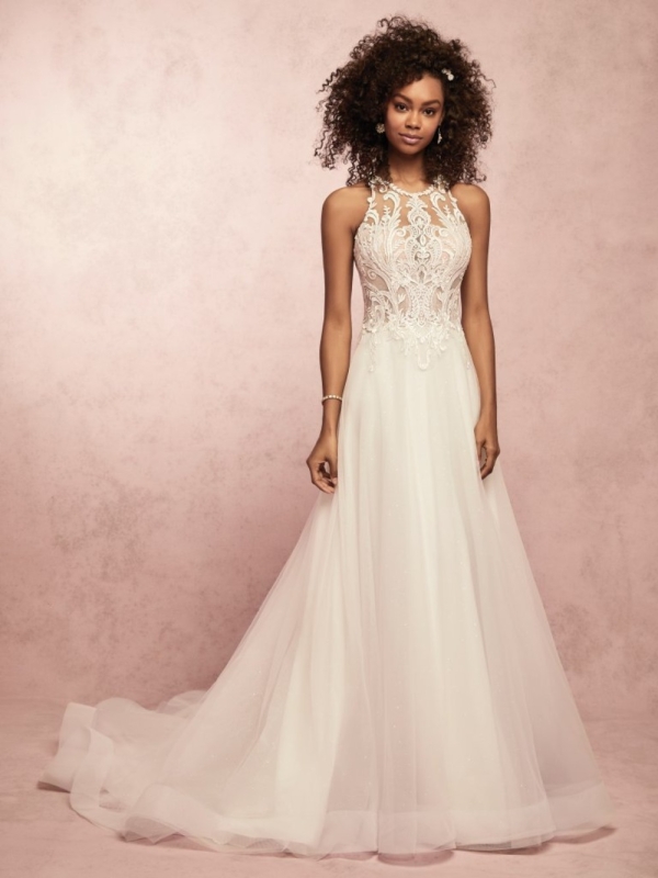 Sleeveless Embroidered Halter Maxi Cheap Wedding Dress 